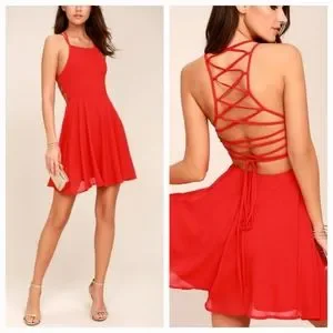 Lulus Dresses Lulus Red Strappy Racerback High Neck Fit Flare
